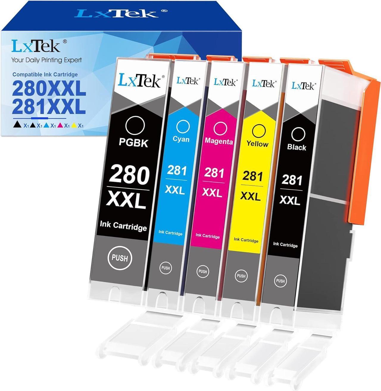 LxTek Compatible Ink Cartridge Replacement for Canon PGI-280XXL CLI-281XXL PGI 280 XXL CLI 281 XXL use with PIXMA TR8520 TS9120 TR7520 TS6120 TS8120 (1 PGBK 1 Black 1 Cyan 1 Magenta 1 Yellow, 5-Pack)