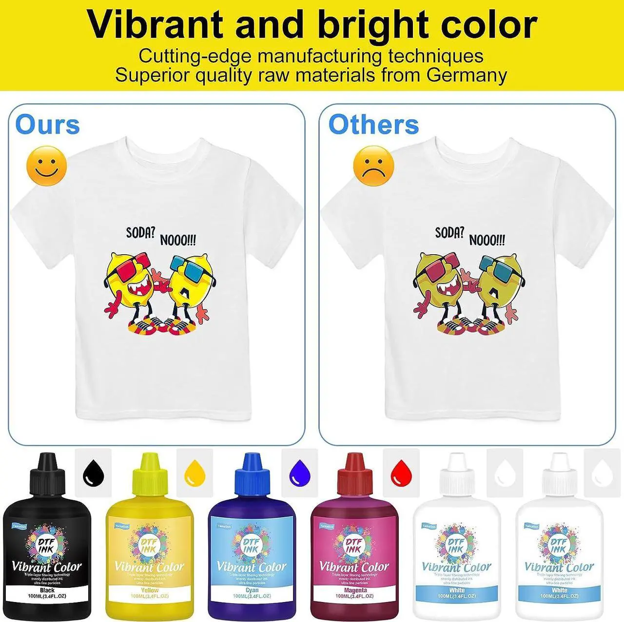 Alt view image 3 of 6 - Yamation DTF Ink 600ml: Refill for DTF Printers Epson ET2800,ET-8550, XP-15000, L1800, L805, R1390, R2400, Direct to Film Printing (100ml x 6, White Cyan Magenta Yellow Black)