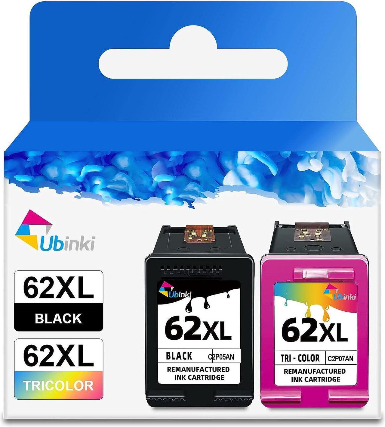 Ubinki 62XL Ink Cartridges Black Color Combo Pack Replacement  62 hp62 XL 62XL for Envy 5540 5640 5660 7644 7645 OfficeJet 5740 8040 OfficeJet 200 250 Series Printer(1 Black, 1Tri-Color, 2-Pack)