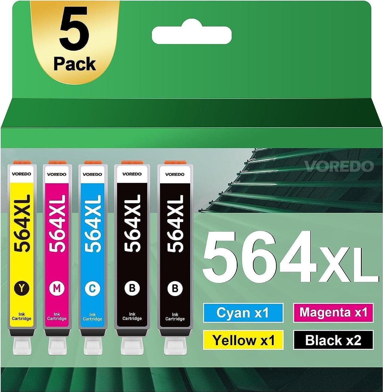 VOREDO 564XL  564 Ink Cartridges Combo Pack for 564 XL HP564 HP564XL for DeskJet 3500 OfficeJet 4600 PhotoSmart 5520 6510 6520 7520 7525 Printers (2 Black 1 Cyan Magenta Yellow, 5 Pack)