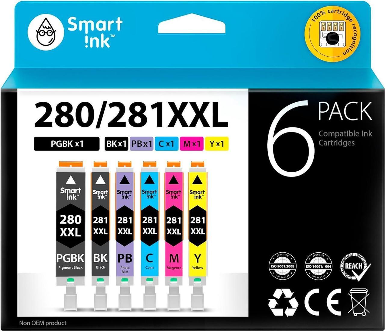 Smart Ink Compatible Ink Cartridge Replacement for Canon PGI-280XXL CLI-281XXL PGI 280 CLI 281 (PGBK & BK/C/M/Y/PB 6 Pack Combo) for Pixma TS8120 TS8220 TS8320 TS9120