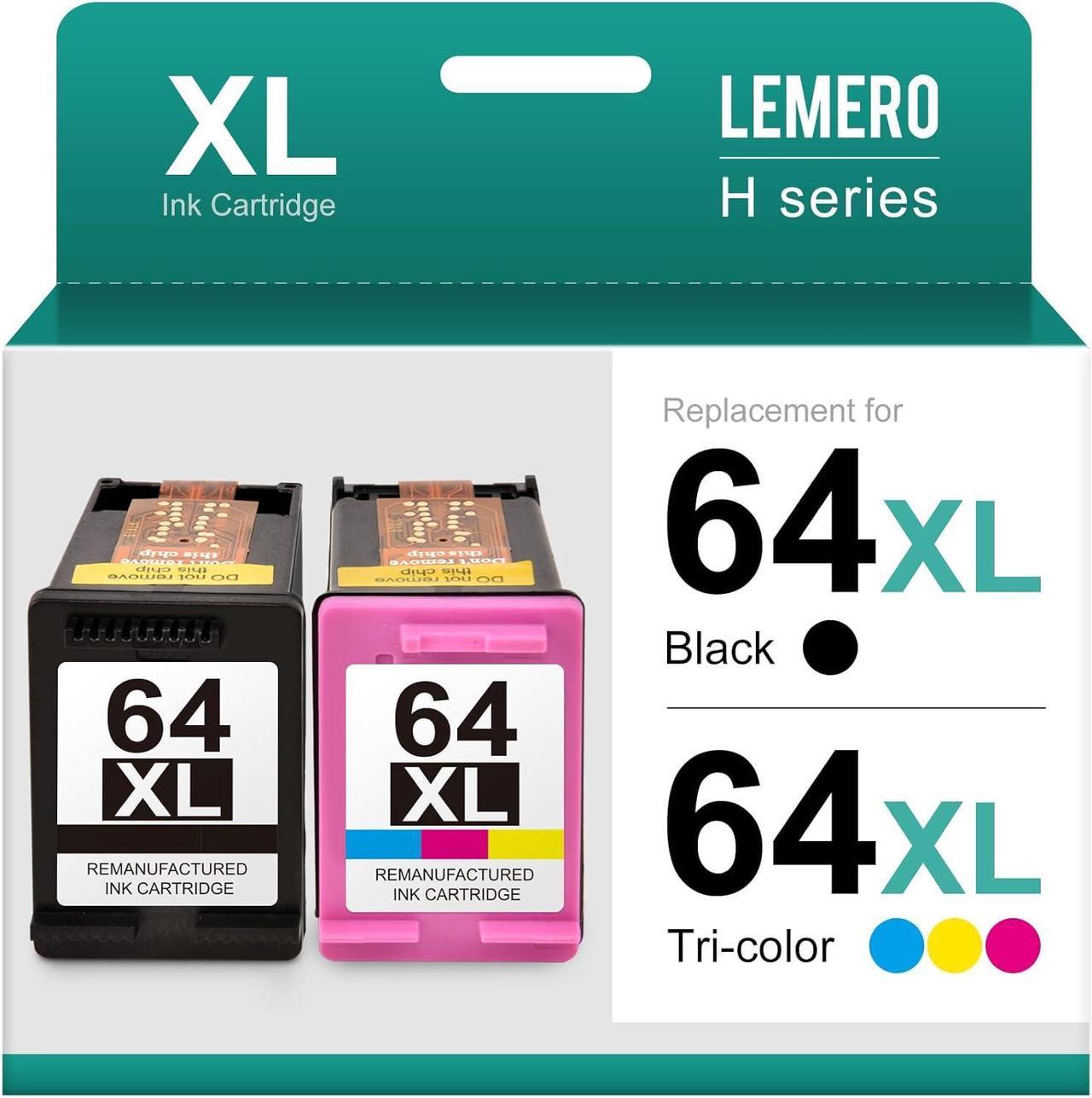 LEMERO Remanufactured 64 Ink Cartridge Replacement  64XL 64 XL Combo Pack for Envy Photo 7855 7155 7858 7800 6255 6230 7820 Printer (Black and Color, 2 Pack) 64XL Tango Ink Cartridges