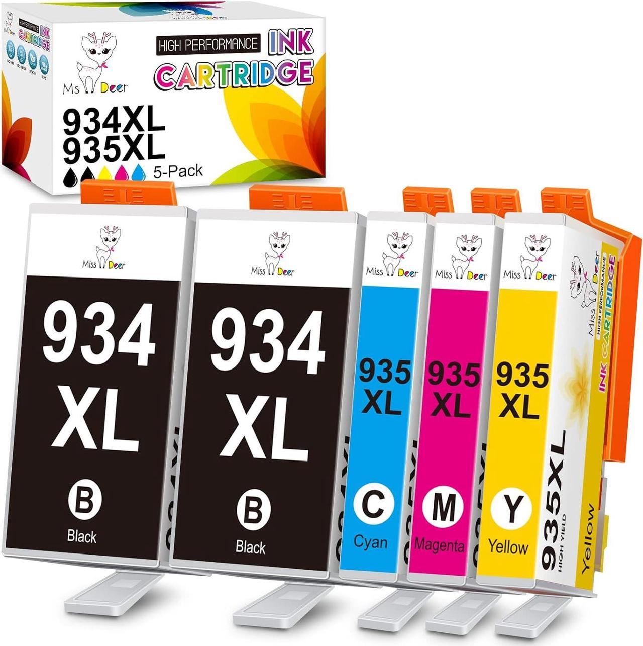 Miss Deer Compatible 934XL 935XL 934 935 XL Ink cartridges Replacement for Officejet Pro 6830 6230 6815 6835 6812 6820 6220 Printer (2Black/1Cyan/1Magenta/1Yellow) 5-Pack