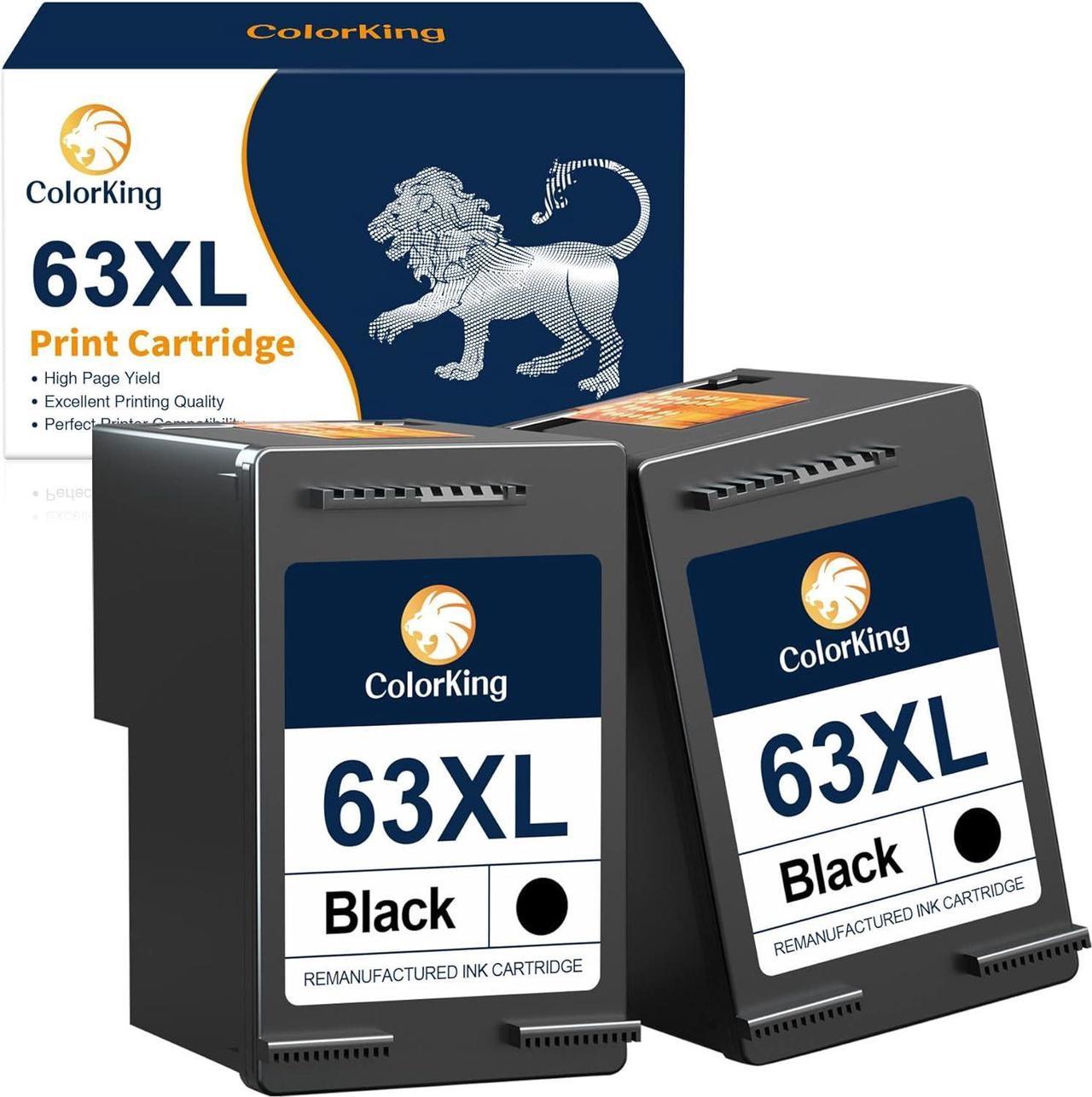 ColorKing Remanufactured Replacement  63XL Black Ink Cartridge 63 Ink Cartridges  Printers OfficeJet 3830 4650 4652 4655 5200 5255 5258 Envy 4520 4512 DeskJet 1112 2132 3630 (2 Black)