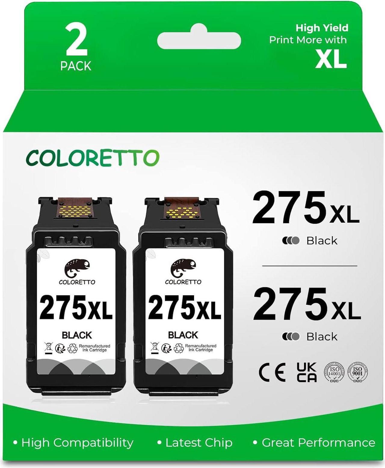 COLORETTO 275 XL Pg-275XL Ink Cartridge Compatible with Canon Pixma TR4700 TR4720 TR4722 TR4725 TS3520 TS3522 Printer 2 Black 2-Pack