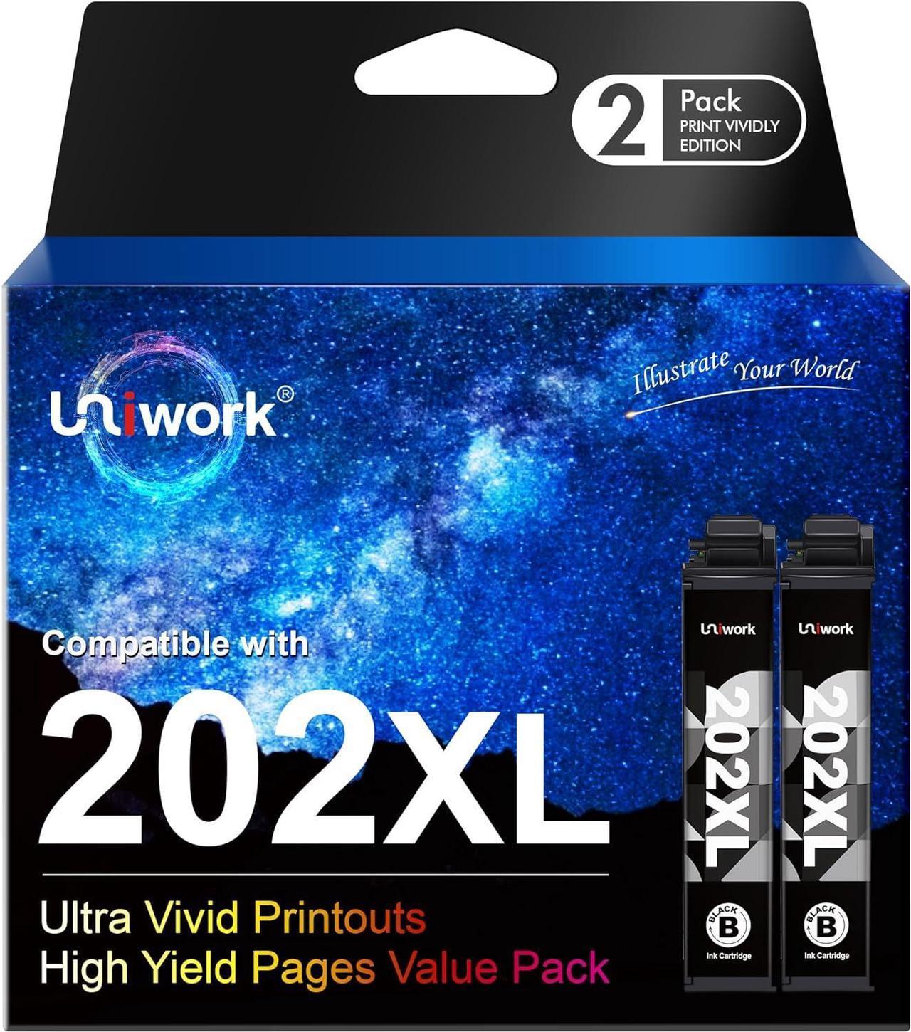 Uniwork Remanufactured 202XL Ink Cartridge Replacement for Epson 202 202XL T202XL T202 to use for Workforce WF-2860 Expression Home XP-5100 Printer (2 Black)