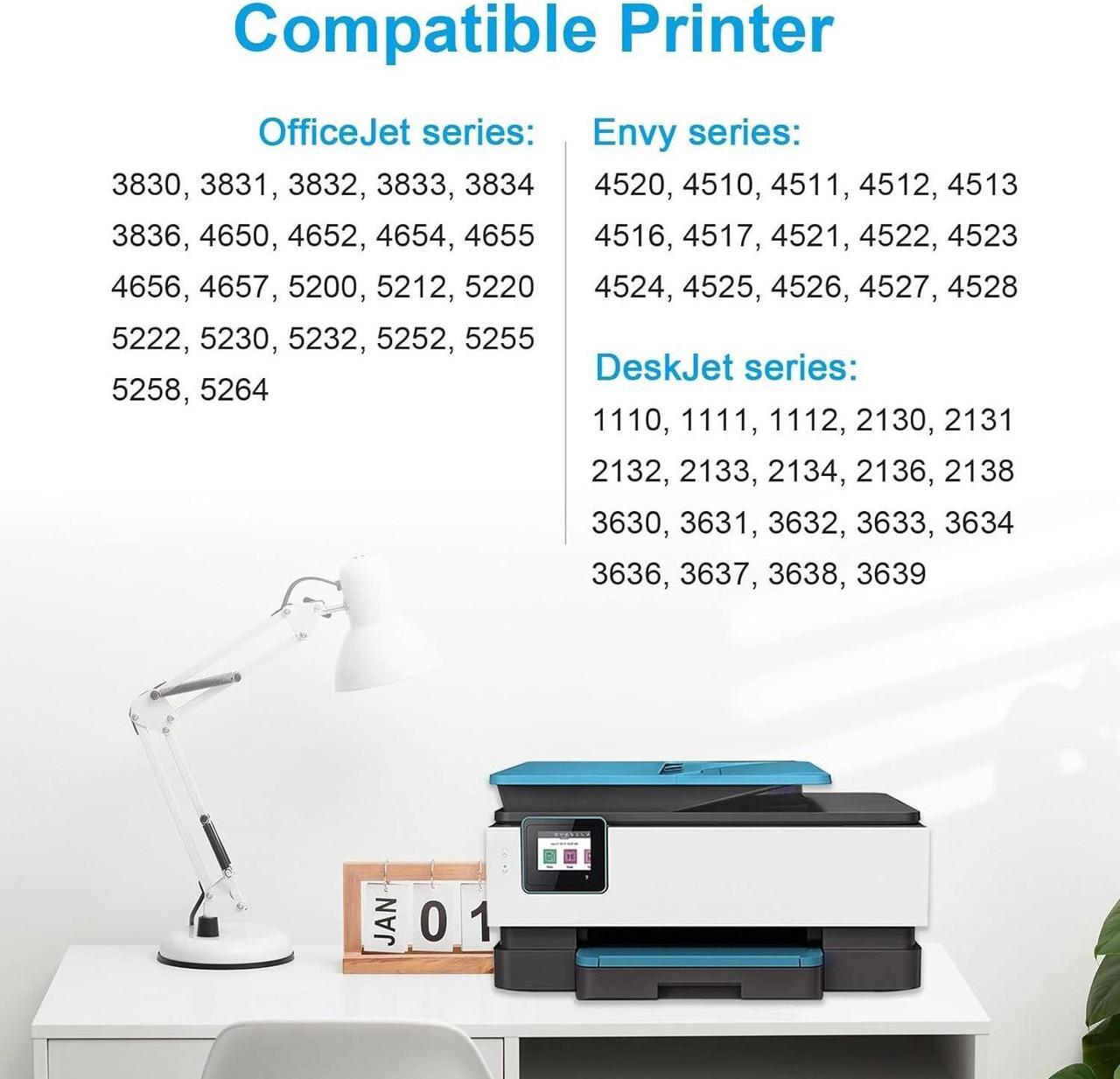 Alt view image 4 of 7 - 63XXL 63XL Ink Cartridge Combo Pack | High Yield  Ink 63 63XL Black/Color Works for Envy 4520 for Officejet 3830 4650 5255 Series Printer