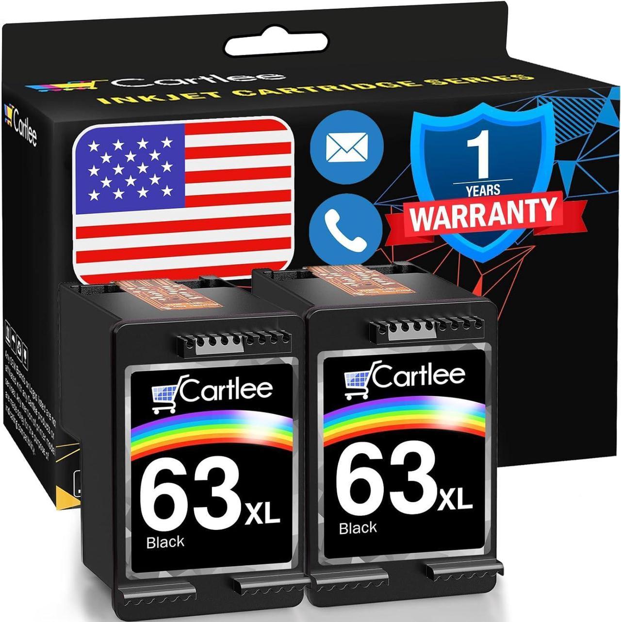 Cartlee 2 Black Remanufactured 63XL 63 XL High Yield Ink Cartridges  Envy 4512 4520 DeskJet 3632 2130 1110 1111 1112 2132 3630 3634 3637 3636 OfficeJet 3830 3833 4650 4655 4652 5255 5258 Printer