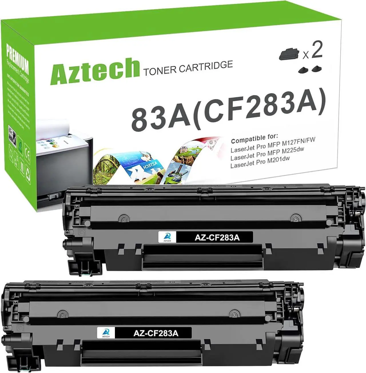 Main image of Aztech Compatible Toner Cartridge Replacement  83A CF283A 83X CF283X LaserJet Pro MFP M127fw M125nw M201dw M225dw M225dn M127fn M201n M125a Printer Ink (Black, 2-Pack)