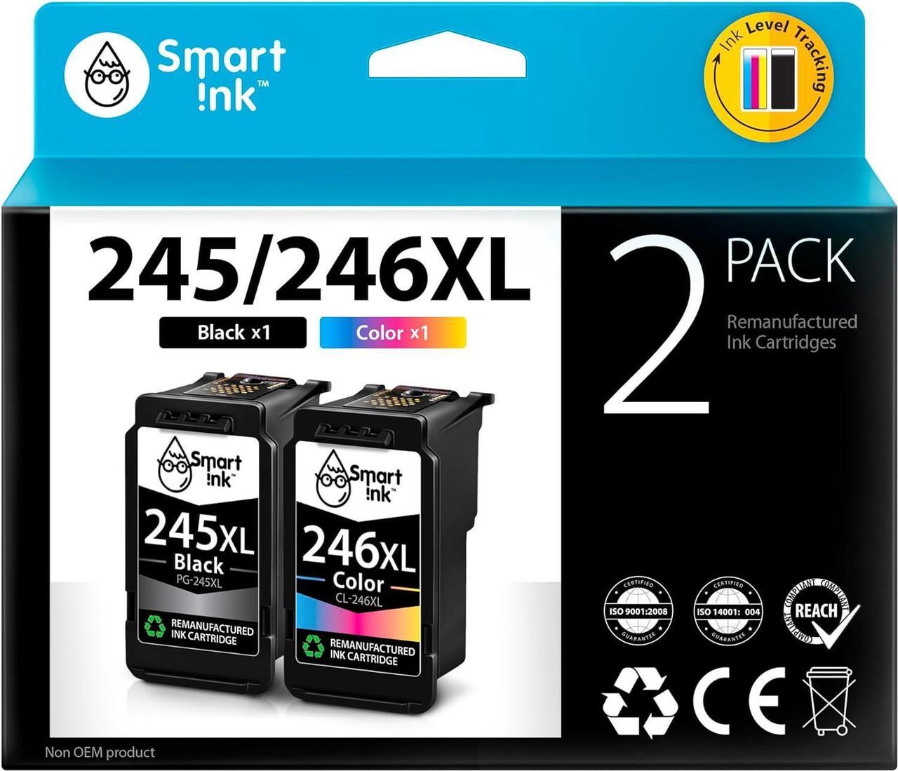 Smart Ink Remanufactured Ink Cartridge Replacement for Canon PG-245 XL CL-246 XL PG-243 CL-244 245XL 246XL (BK & Color Combo Pack) to use with Pixma MG2520 MG2522 MG2525 MG2920 MG3020 TS202 TS3120