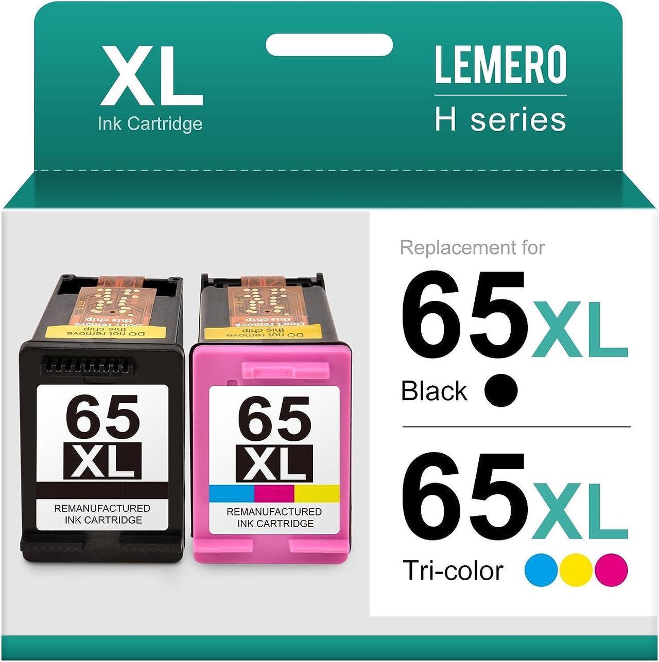 LEMERO Remanufactured Ink Cartridge Replacement  65 65XL Work with DeskJet 3755 3752 2622 3720 3722 Envy 5055 5010 5020 (Black Tri-Color, 2 Pack)