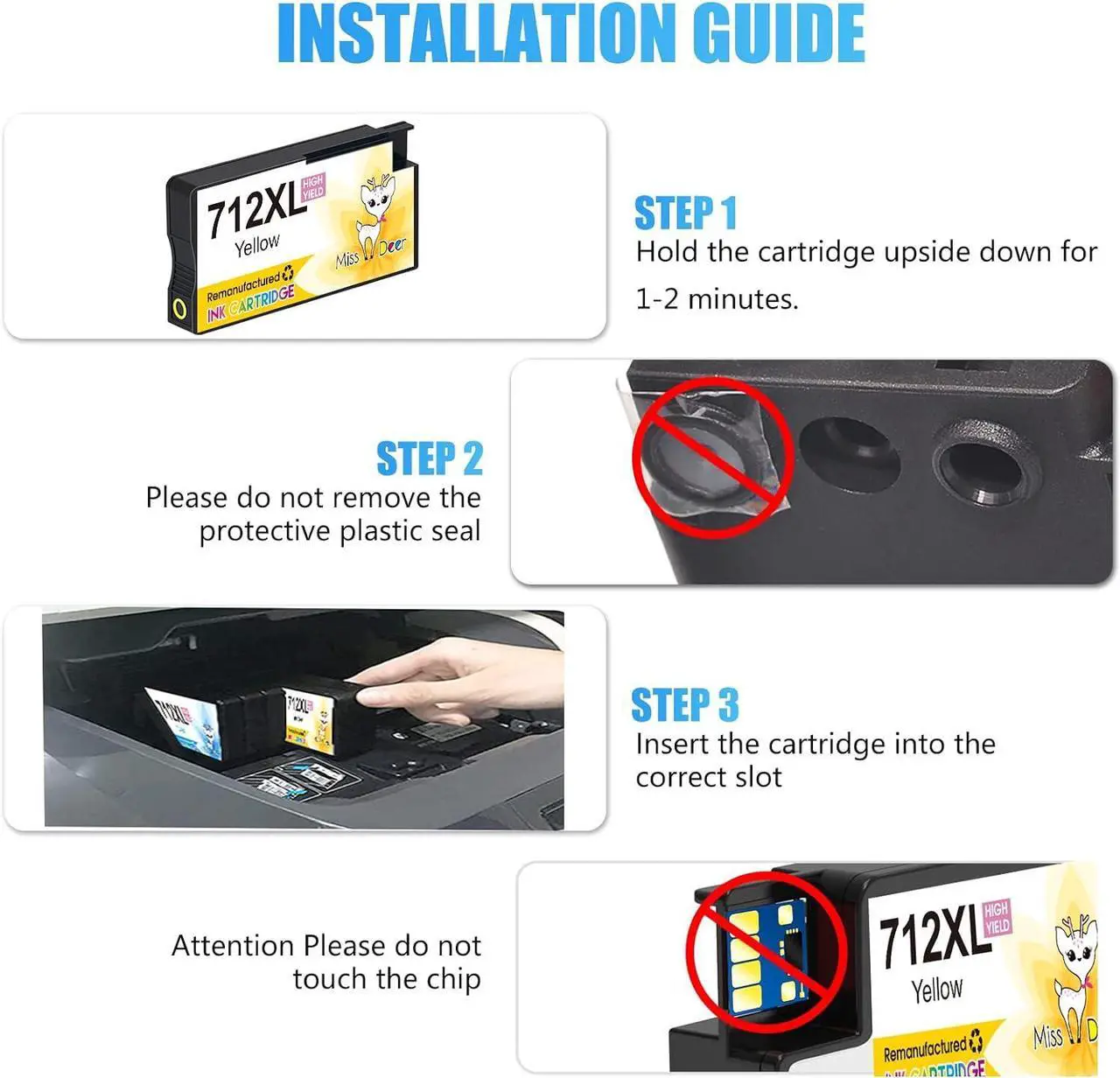 Alt view image 4 of 7 - Miss Deer 712XL Remanufactured Ink Cartridge Replacement  712 712XL Ink Cartridges,Work  DesignJet T210 T230 T250 T630 T650 Studio Plotter Printers 80ML for BK 29ML for CMY (4 Pack)