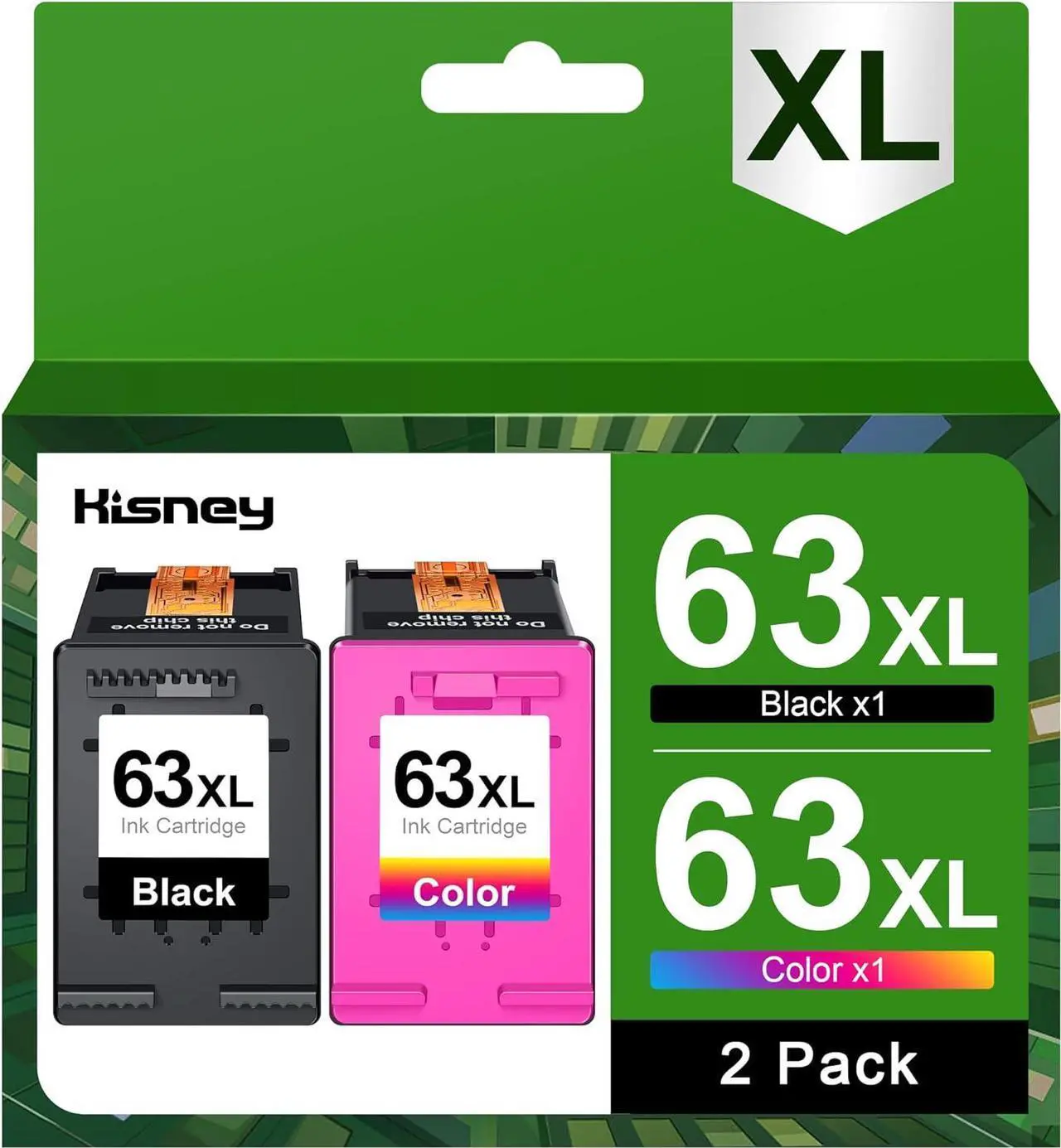 Main image of 63XL Ink Cartridges Black and Color Replacement  Ink 63 63XL 63 Ink Cartridges  Printers DeskJet 1112, 2130, 3630 Series; Envy 4510, 4520; OfficeJet 3830, 4650, 5200 F6U63A F6U64A, 2 Pack
