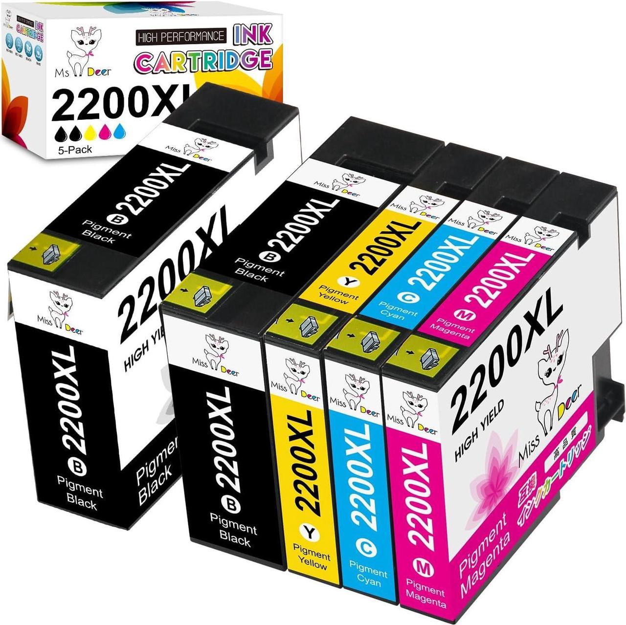 Miss Deer Compatible PGI-2200XL Pigment Ink Cartridges, Work with Maxify MB5320 MB5120 MB5020 iB4120 and iB4020 Printers (2 Pigment Black, 1 Cyan, 1 Magenta, 1 Yellow) 5-Pack