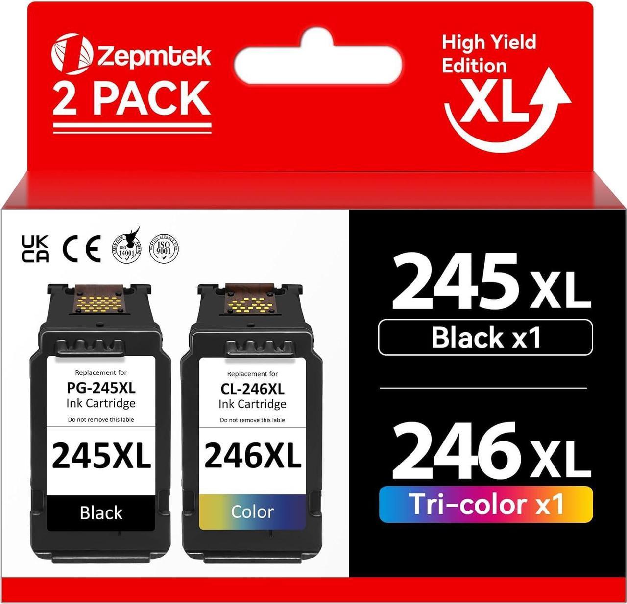 ZepmTek 245XL 246XL Black Color Ink Cartridge Replacement for Canon 245XL 246XL Combo Pack,for Canon 245 246, for Pixma MG2522 MG3022 TR4520 TR4527 MX490 MX492 TS3420 TS3120 Printer(1 Black,1 Color)