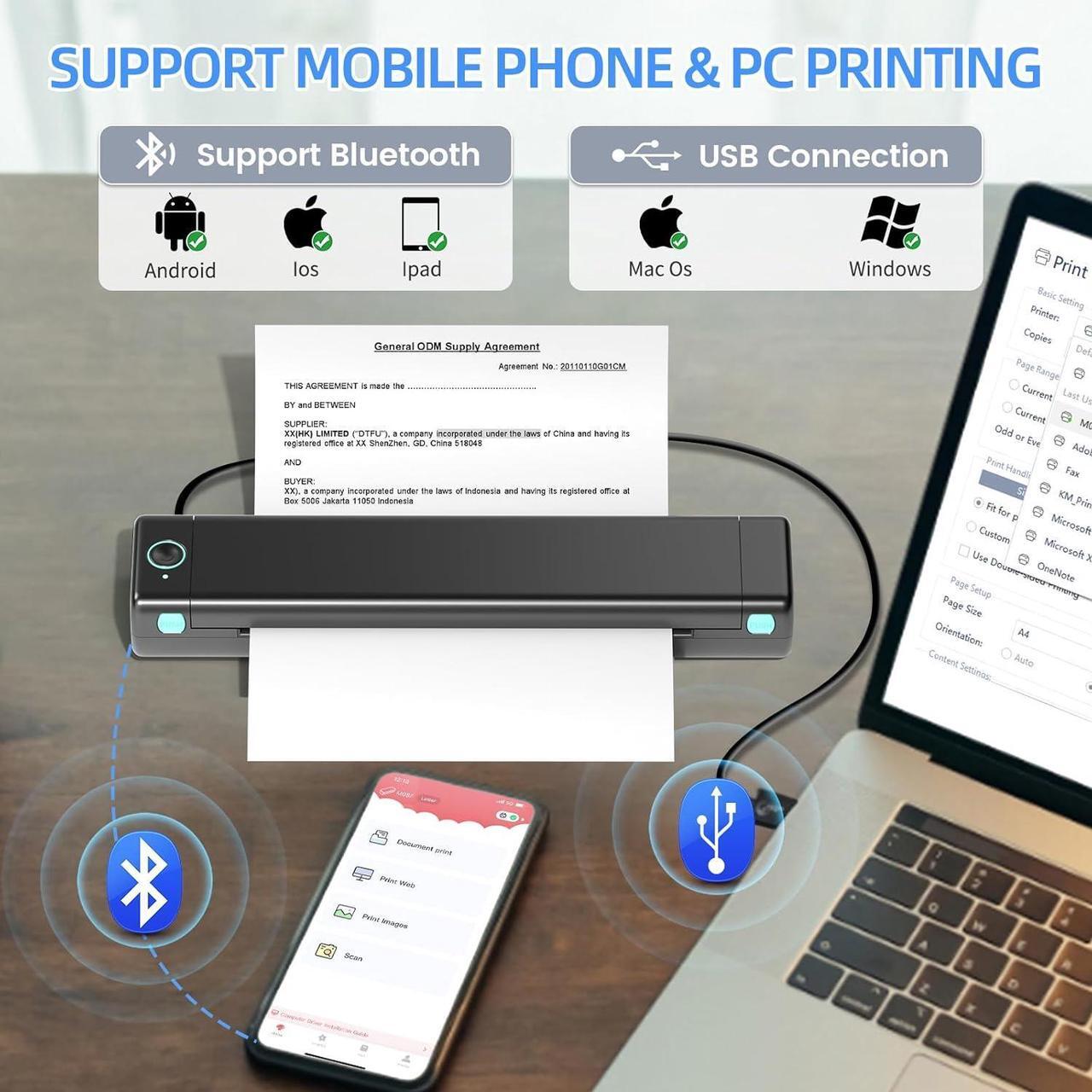 Alt view image 5 of 7 - Portable Printers Wireless for Travel, Inkless Thermal Printer, M08F Bluetooth Mobile Printer Support 8.5" X 11" US Letter, Compatible with Android and iOS & Laptop, Home Use/Office/On The Go