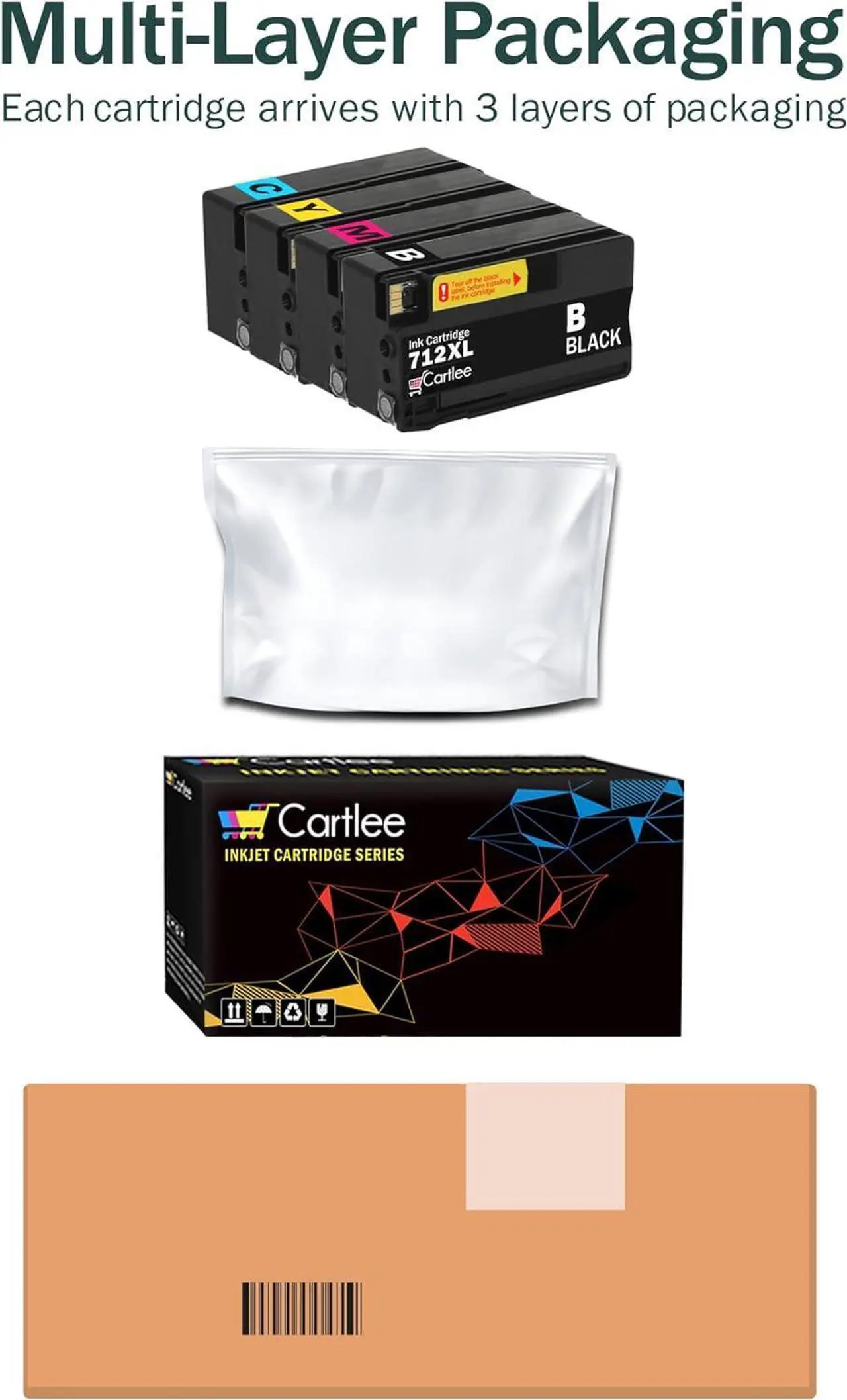 Alt view image 5 of 6 - Cartlee Compatible Ink Cartridges Replacement  712 712XL Ink Cartridges  for DesignJet T210 T230 T250 T630 T650 Studio Plotter Printers (1 Black, 1 Cyan, 1 Magenta, 1 Yellow)