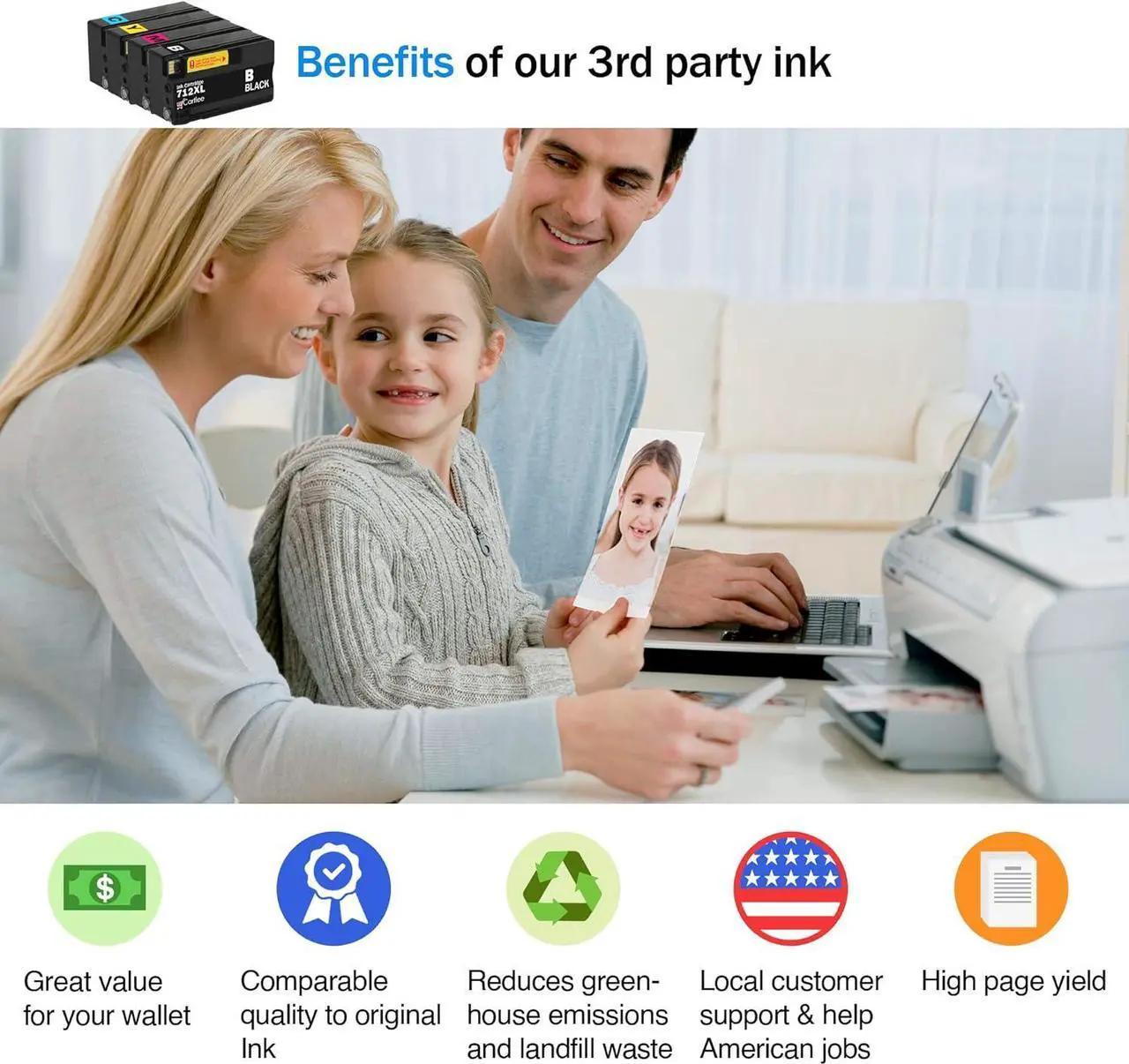 Alt view image 2 of 6 - Cartlee Compatible Ink Cartridges Replacement  712 712XL Ink Cartridges  for DesignJet T210 T230 T250 T630 T650 Studio Plotter Printers (1 Black, 1 Cyan, 1 Magenta, 1 Yellow)