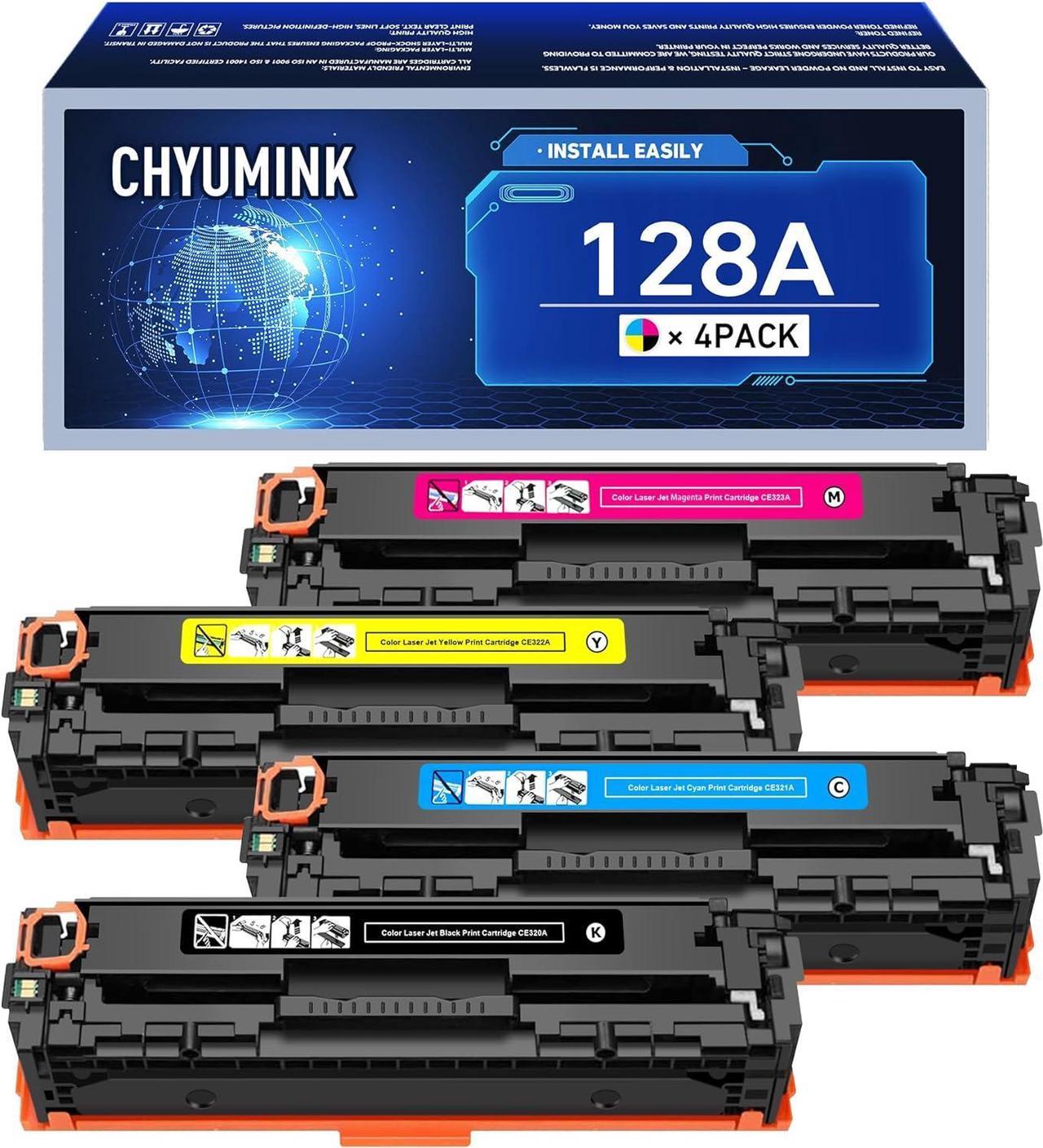 Chyumink Remanufactured for HP 128A CE320A CE321A CE322A CE323A Compatible Toner Cartridges use with HP Color Laserjet CP1523n CP1525nw CM1415fnw CP1525n CM1415fn (Black Cyan Yellow Magenta)