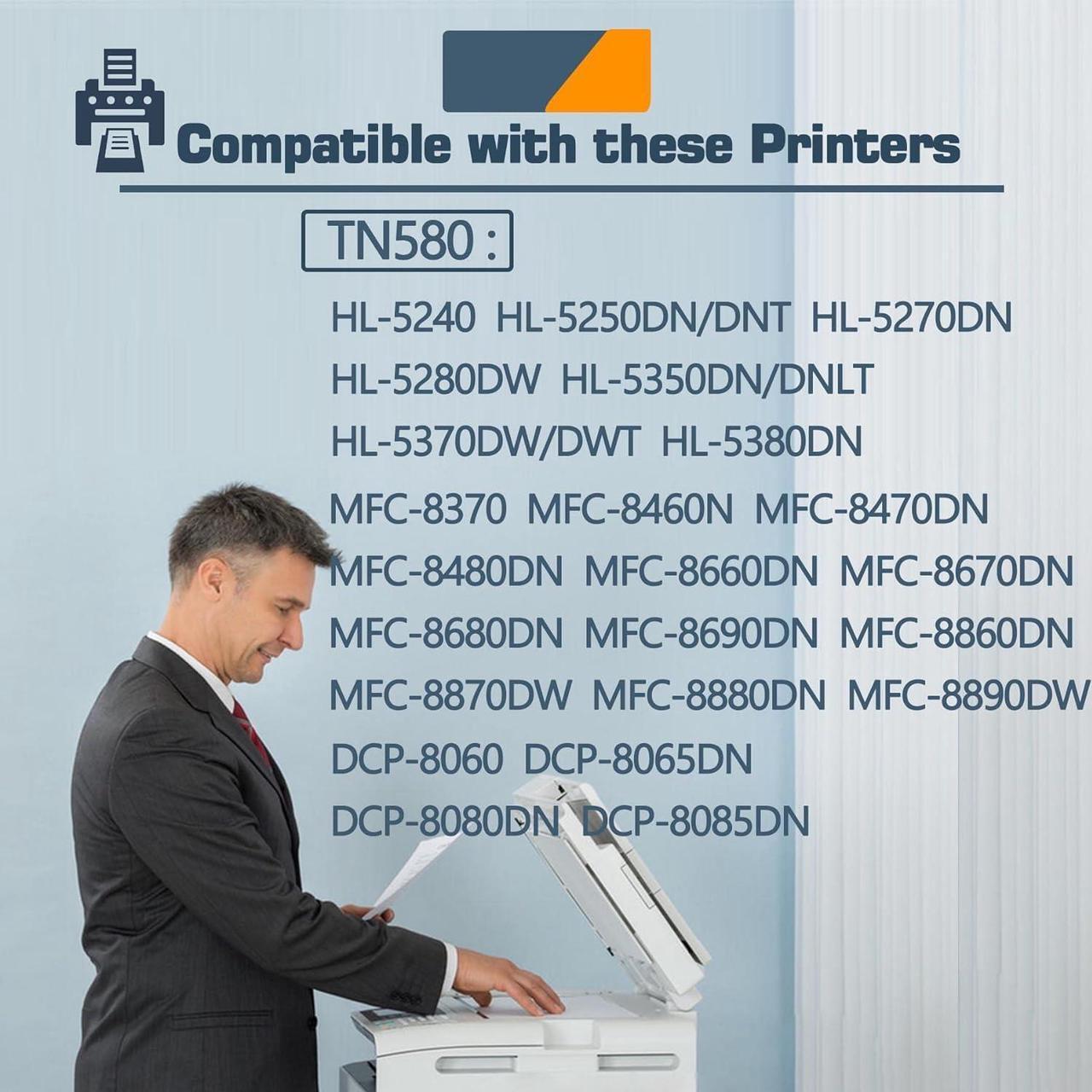 Alt view image 2 of 5 - TN580 Compatible TN-580 Black High Yield Toner Cartridge Replacement for Brother TN-580 HL-5240 HL-5250DN MFC-8370 MFC-8460N DCP-8060Toner.(2 Pack)