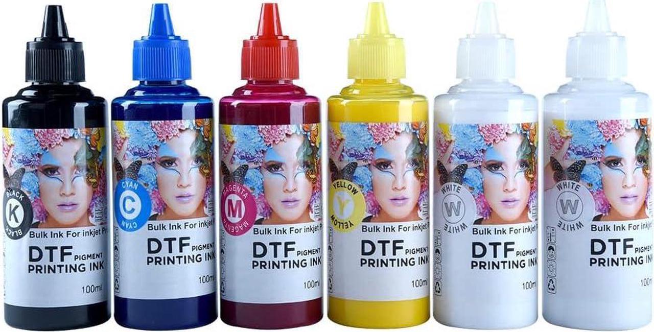 storcfe DTF Pigment Ink 600ML, Transfer Ink Refill for All DTF Transfer Printers Epson ET-8550 XP-15000 L1800 L800 R2400 P400 P800, Heat Transfer Printing Direct to Film (6-Pack, 2 White + BKCMY)