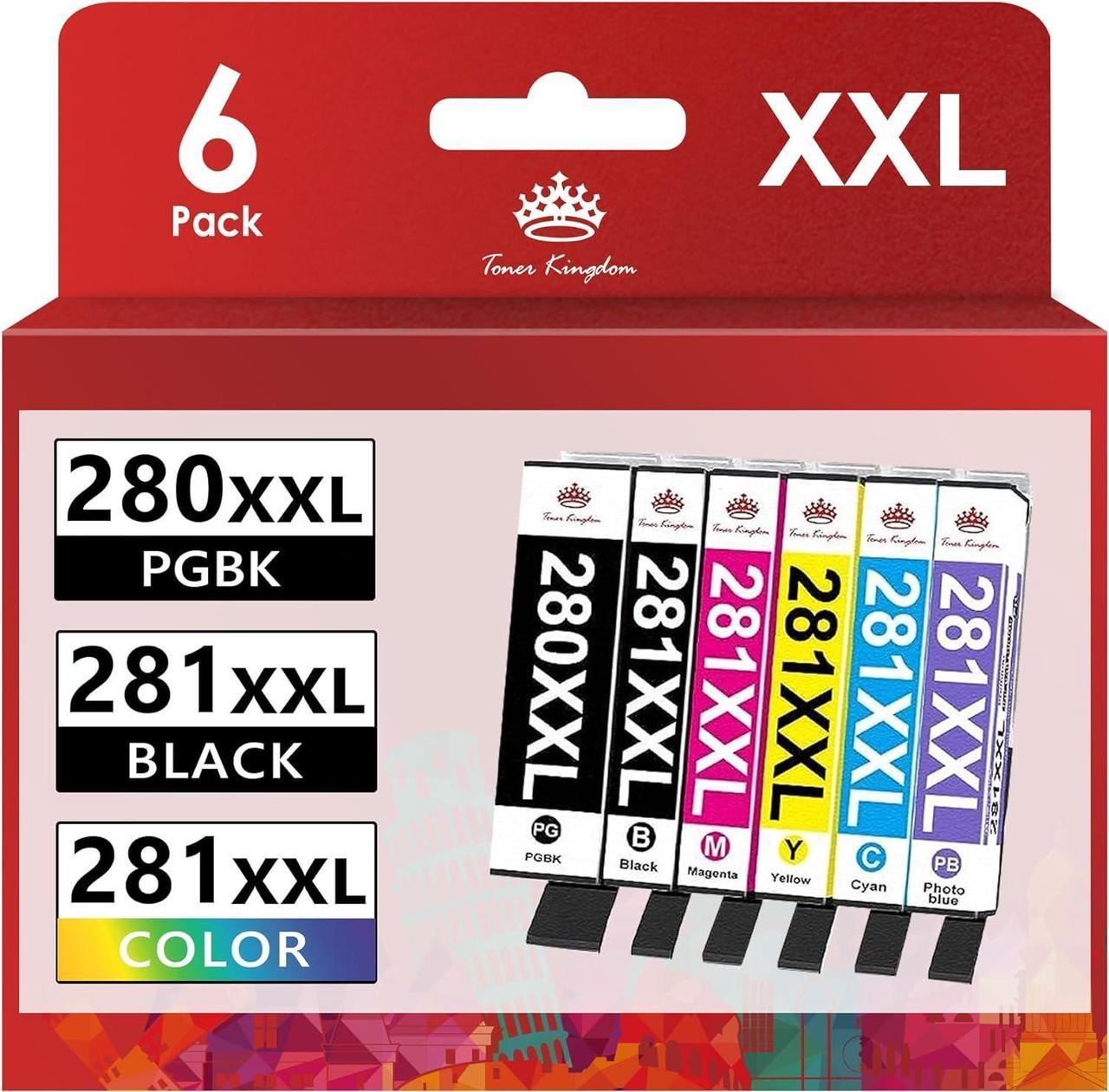 Toner Kingdom Compatible Ink Cartridges for Canon 280 281 PGI-280XXL CLI-281XXL Ink for Pixma TS9120 TS8120 TS8220 TS8320 TS9100 TS8100 TS8300 Printer (6-Pack)