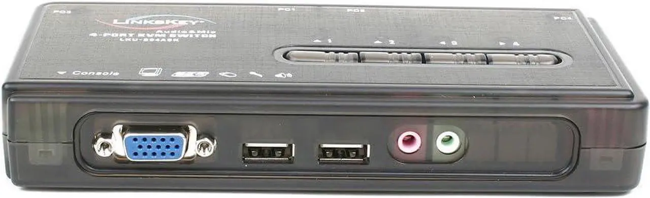 Main image of Linkskey 4-Port USB Audio and Mic KVM Switch with 4 Sets of 6-Feet 3-in-1 Cables (LKU-S04ASK)