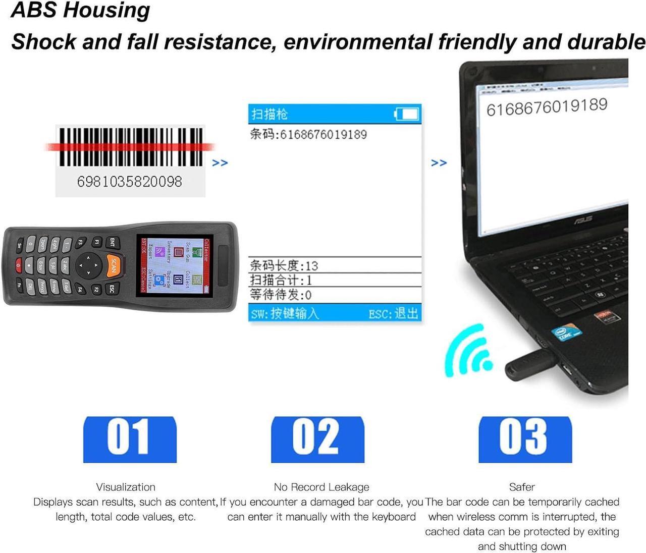 Alt view image 3 of 7 - 1D CCD Wireless Barcode Scanner, 2.4G Rechargeable Bar Code Reader, with 2.2 Inch TFT Color LCD Screen, for Barcode Scanning, Inventory Counting