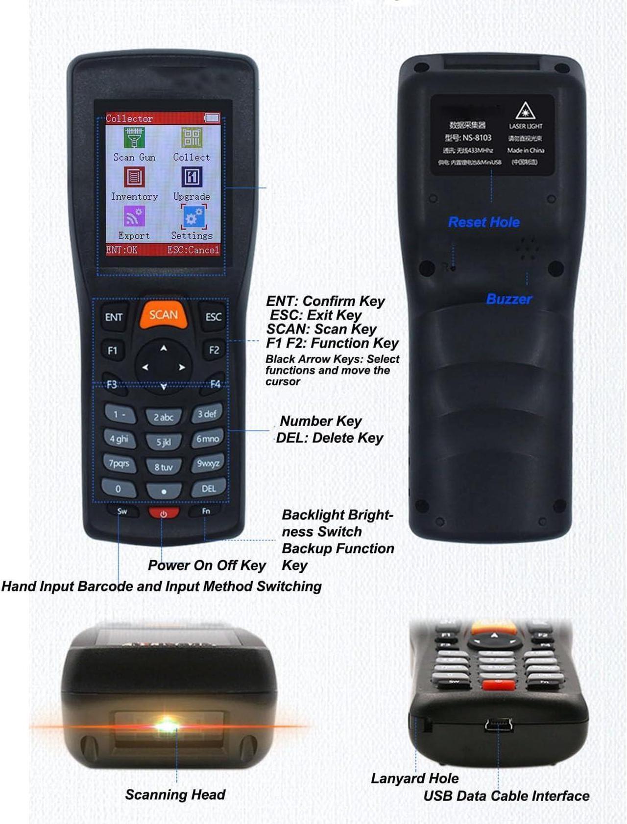 Alt view image 6 of 7 - 1D CCD Wireless Barcode Scanner, 2.4G Rechargeable Bar Code Reader, with 2.2 Inch TFT Color LCD Screen, for Barcode Scanning, Inventory Counting