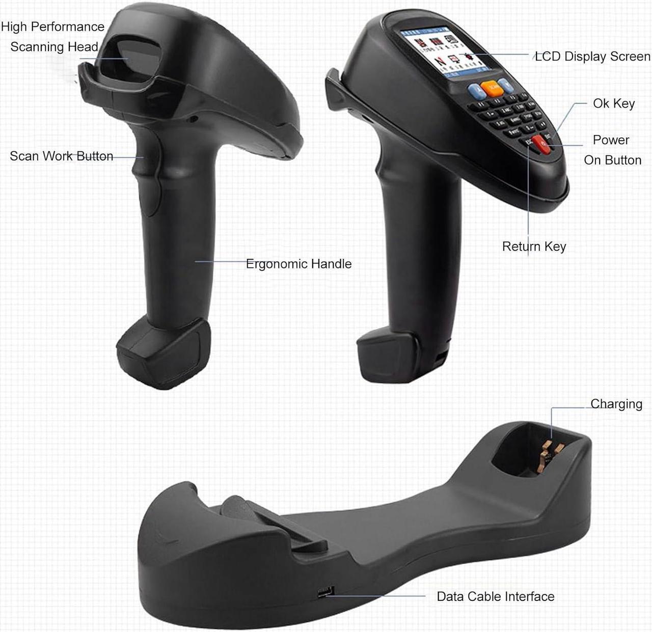 Alt view image 3 of 7 - Inventory Scanner, Rechargeable Red Light CCD 2.2 Inch TFT LCD Color Screen Barcode Scanner for Warehouse