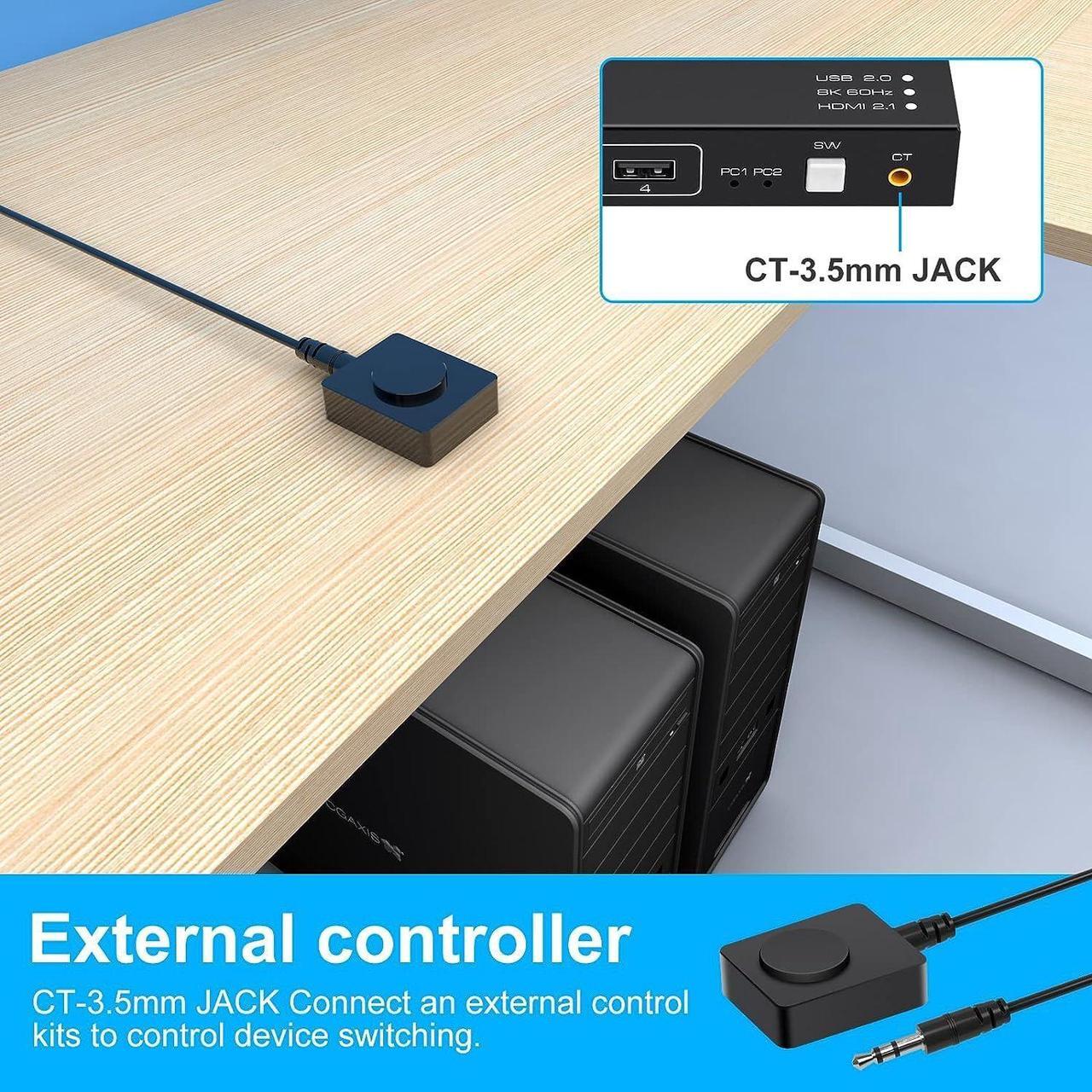 Alt view image 6 of 7 - CMSTEDCD KVM Switch HDMI 2 Port 8K 60Hz 4 Port USB 2.0 for 2 Computers 1 Monitor Share Keyboard Audio Return(ARC)