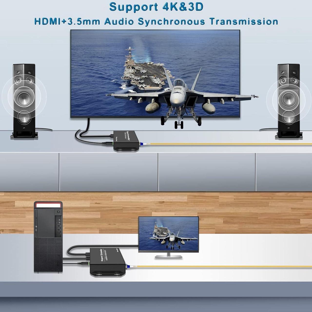 Alt view image 2 of 7 - LornCeng 4K HDMI KVM USB Extender with Loop Out Over Fiber up to 20KM, KVM HDMI Fiber Optic Extender Zero Latency 4K@30hz HDMI Extender Over IP, 4 Ports USB2.0, IR Control, Bidirectional RS-232&Audio