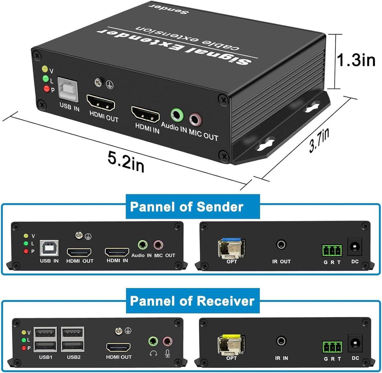 Alt view image 5 of 7 - LornCeng 4K HDMI KVM USB Extender with Loop Out Over Fiber up to 20KM, KVM HDMI Fiber Optic Extender Zero Latency 4K@30hz HDMI Extender Over IP, 4 Ports USB2.0, IR Control, Bidirectional RS-232&Audio