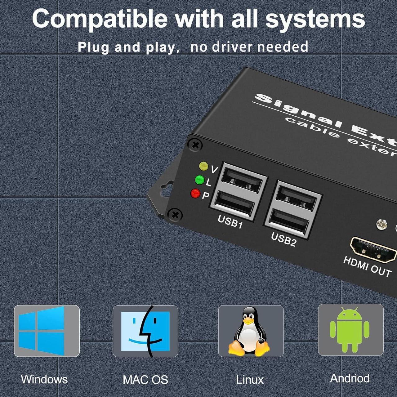 Alt view image 7 of 7 - LornCeng 4K HDMI KVM USB Extender with Loop Out Over Fiber up to 20KM, KVM HDMI Fiber Optic Extender Zero Latency 4K@30hz HDMI Extender Over IP, 4 Ports USB2.0, IR Control, Bidirectional RS-232&Audio