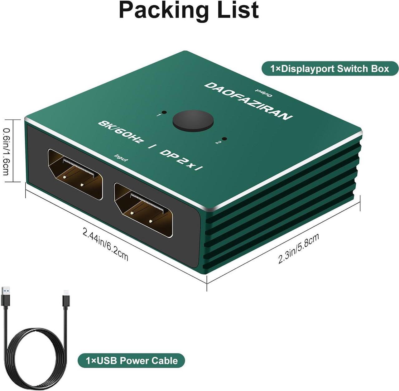 Alt view image 7 of 7 - Display Port Switch Box 2 in 1 Out,Displayport 2.0/1.4 Switch Splitter Switches,displayport switcher,dp Switch 2 in 1 Out,8k@60HZ 4k@144HZ@175HZ@200HZ@240HZ,Compatible with PC Host Monitor Laptop et
