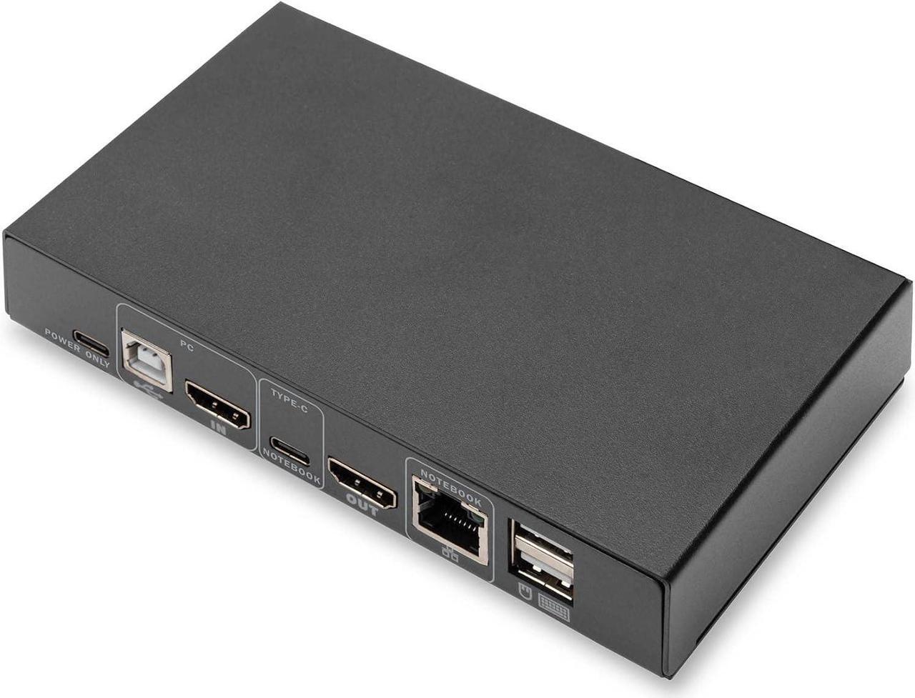 Alt view image 5 of 7 - Digitus KVM Switch HDMI - USB-C for Notebook Port - 2-Port Single Display - 2 PC 1 Monitor - 1 x Mouse, Keyboard & Audio for 2 Computers - RJ45 LAN Port & USB-C Hub for Laptop - Black