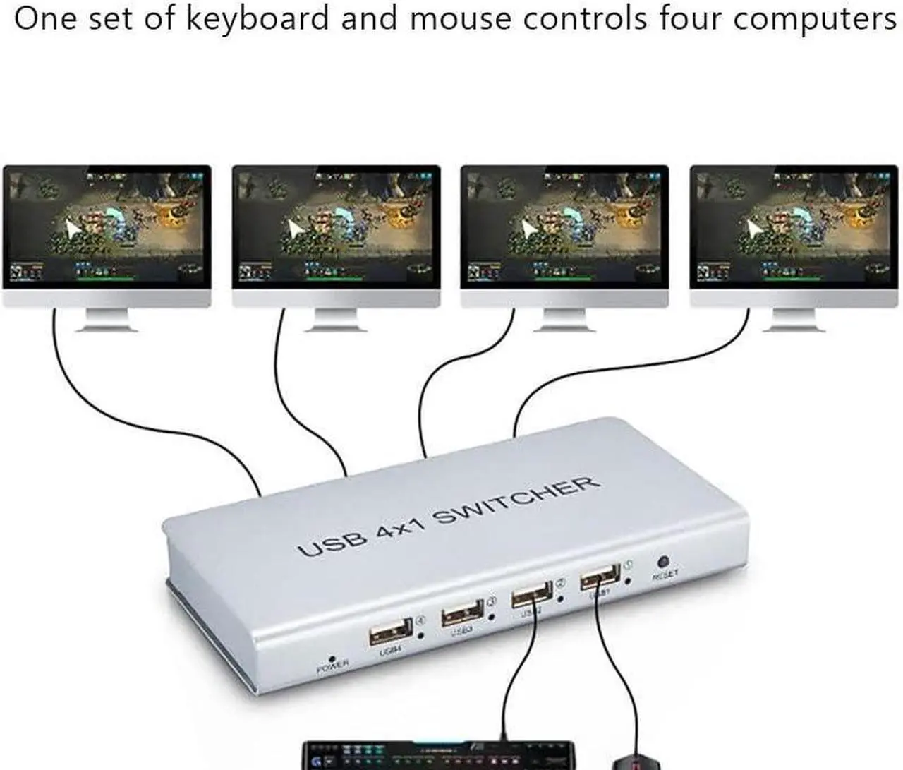 Alt view image 2 of 7 - Ennovor 4 Ports Splitter - USB Keyboard Mouse Synchronizer Controller, KVM Silver Switcher, USB2.0 Full Speed Technology 12Mbps Controller, for Windows/Linux/Android/Netware System