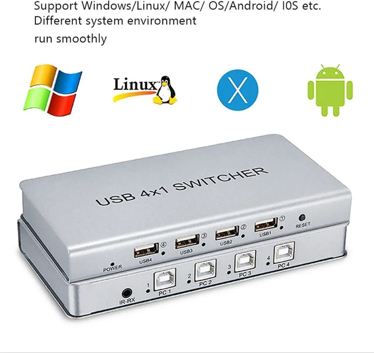 Alt view image 6 of 7 - Ennovor 4 Ports Splitter - USB Keyboard Mouse Synchronizer Controller, KVM Silver Switcher, USB2.0 Full Speed Technology 12Mbps Controller, for Windows/Linux/Android/Netware System