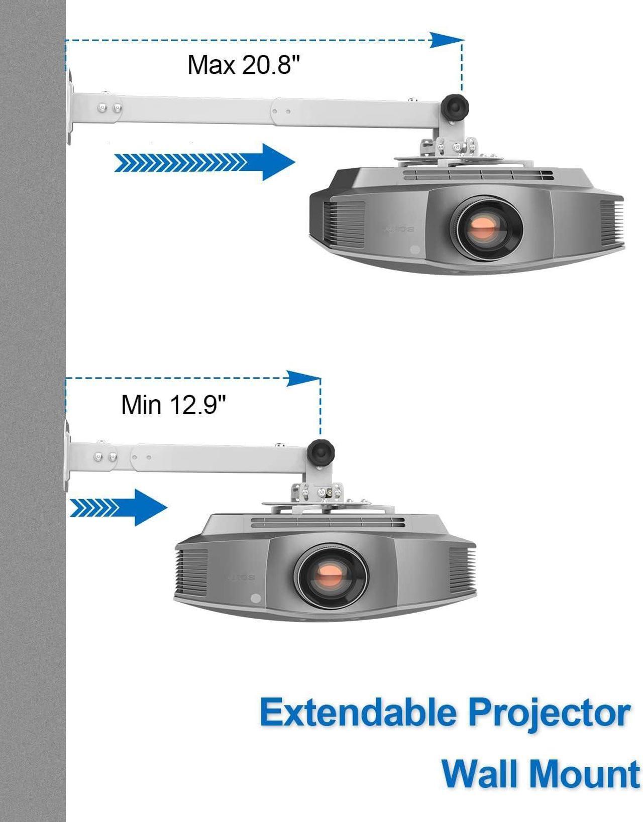 Alt view image 3 of 7 - Joy Seeker Universal Wall or Ceiling Projector Mount, Extendable Low Profile Projector Bracket with Height Length Adjustable Arm, Full Motion Projector Holder/Hanger Fits Flat or Sloped Ceiling, White
