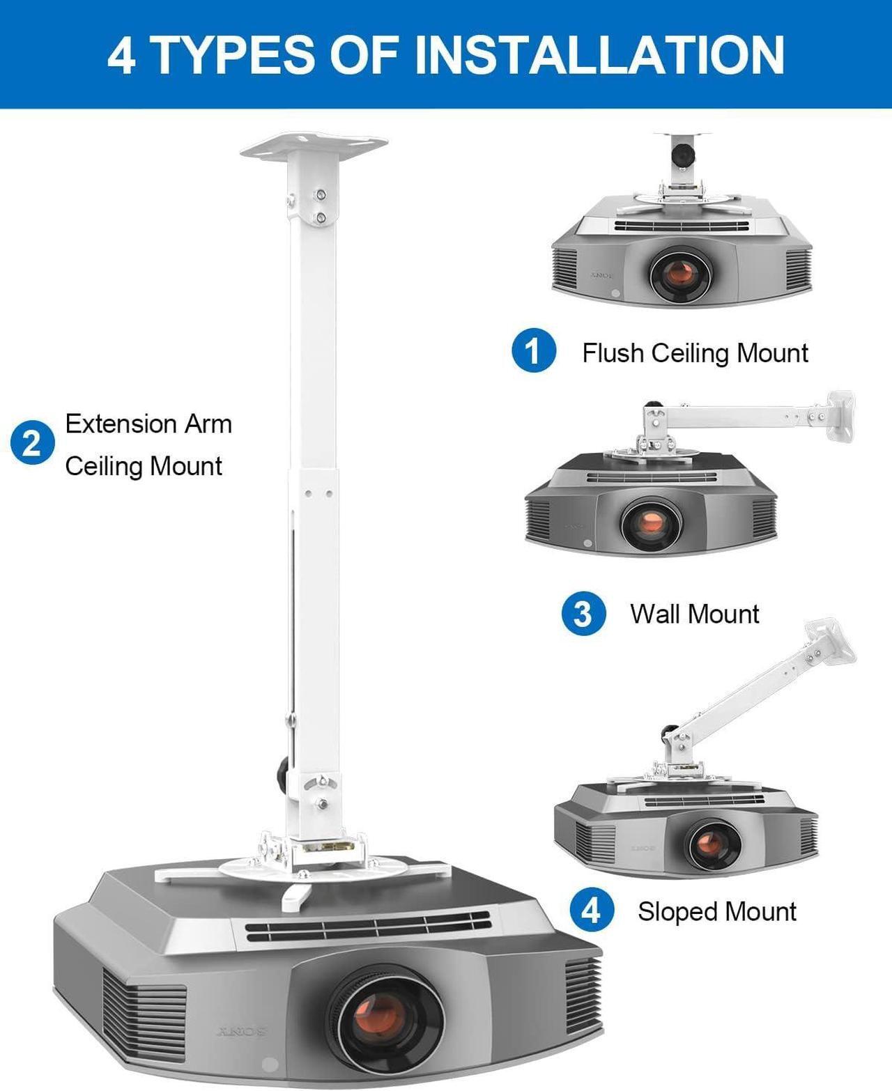 Alt view image 2 of 7 - Joy Seeker Universal Wall or Ceiling Projector Mount, Extendable Low Profile Projector Bracket with Height Length Adjustable Arm, Full Motion Projector Holder/Hanger Fits Flat or Sloped Ceiling, White