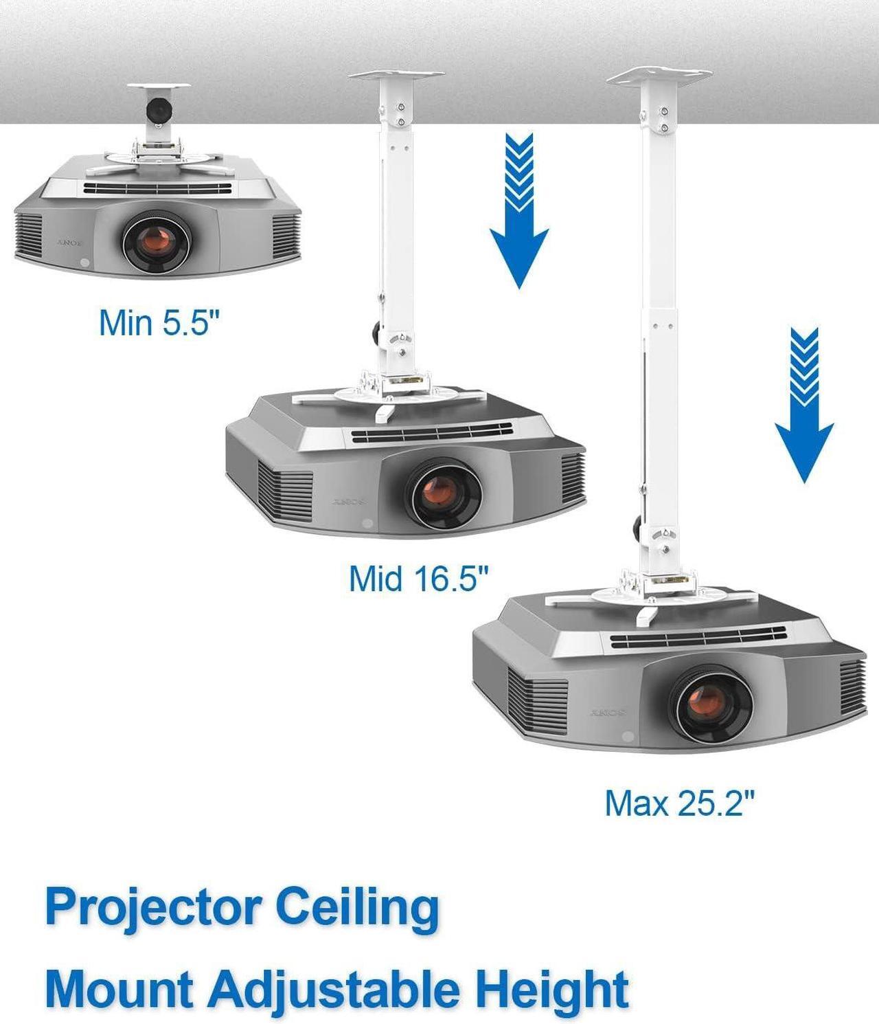 Alt view image 4 of 7 - Joy Seeker Universal Wall or Ceiling Projector Mount, Extendable Low Profile Projector Bracket with Height Length Adjustable Arm, Full Motion Projector Holder/Hanger Fits Flat or Sloped Ceiling, White
