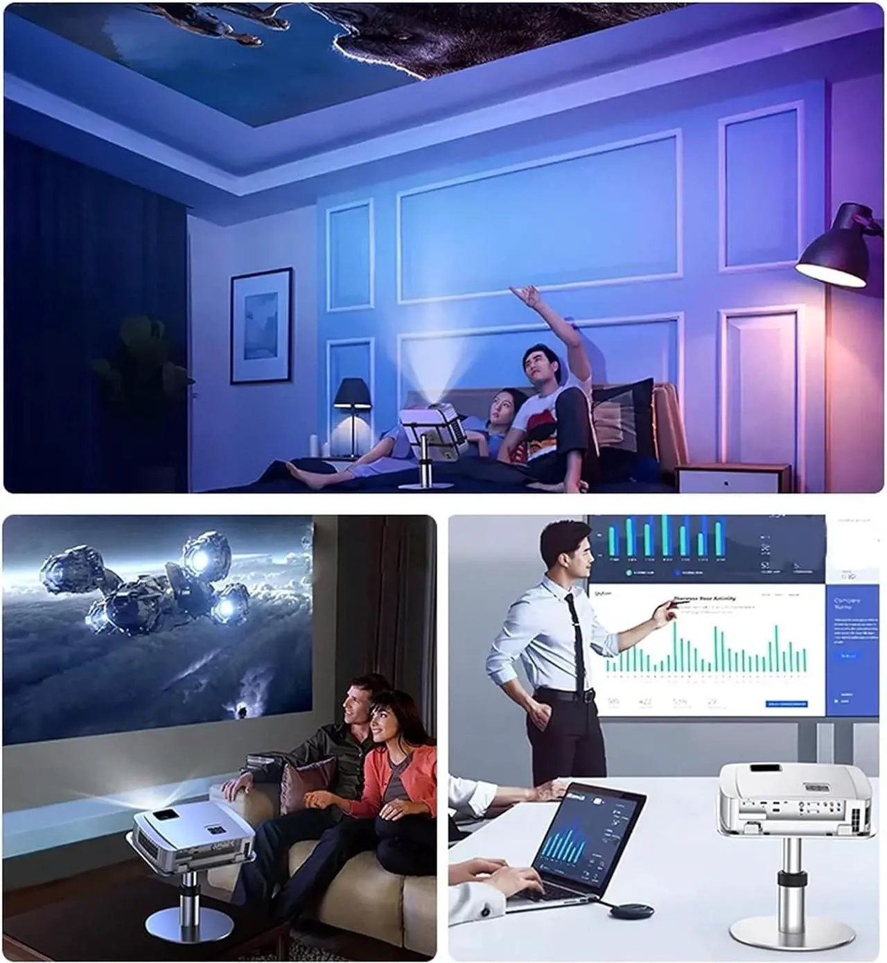 Alt view image 6 of 6 - EVSER Projector Stand Projector Table Top Support Household Bed Head Elevating Adjustable Tray Bedroom Projector Mobile Telescopic Universal Bracket Projector Mount (Color : 1)