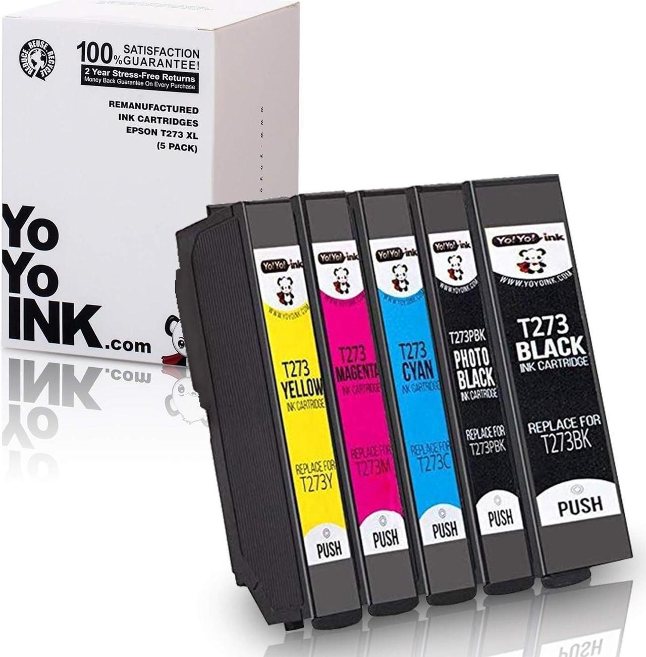 YoYoInk Remanufactured Printer Ink Cartridges Replacement for Epson T273XL 273 XL (1 Black, 1 Photo Black, 1 Cyan, 1 Magenta, 1 Yellow, 5-Pack)