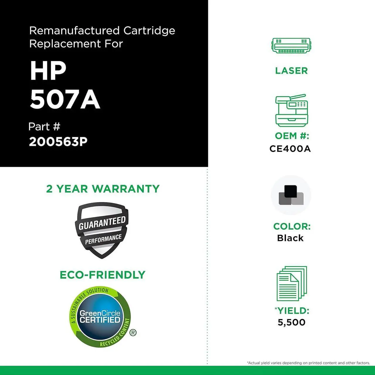 Alt view image 3 of 7 - Clover Remanufactured Toner Cartridge Replacement  CE400A (HP 507A) | Black