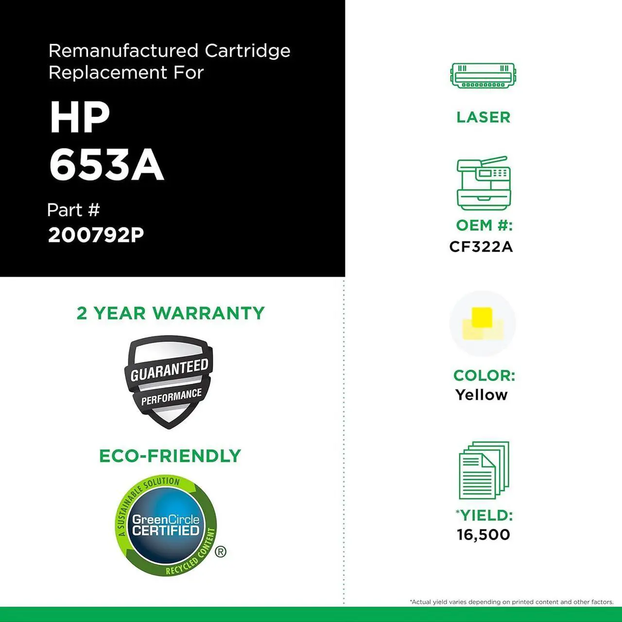 Alt view image 3 of 7 - Clover Remanufactured Toner Cartridge Replacement  CF322A (HP 653A) | Yellow