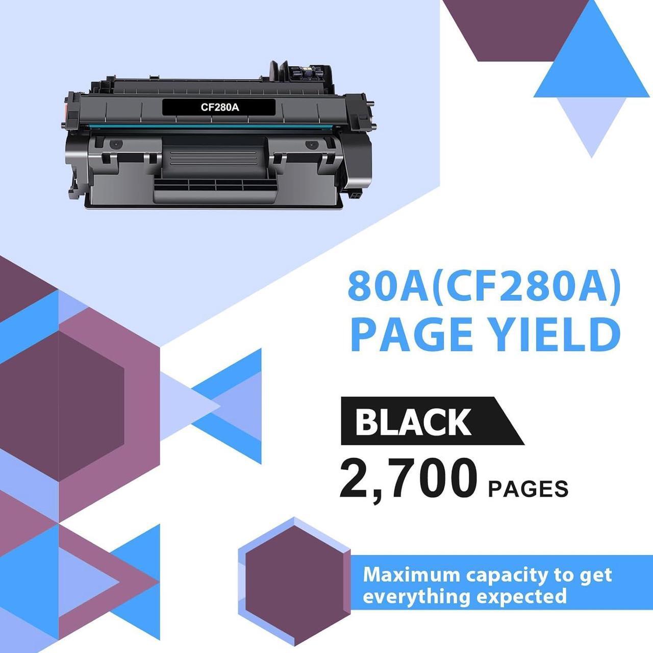 Alt view image 4 of 5 - CF280A 80A Toner Cartridge Black Replacement  80A CF280A 80X CF280X Pro 400 M401dn M401dne M401n MFP M425dn M425dw P2055DN Printer (Black, 4-Pack)