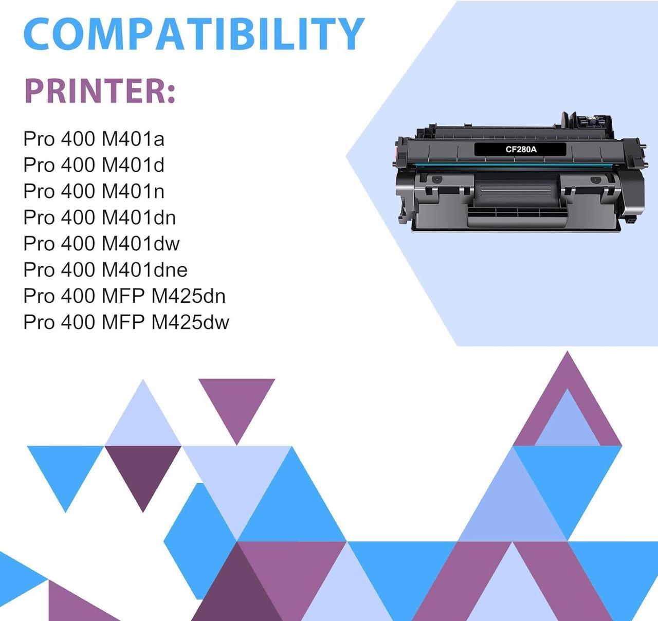 Alt view image 2 of 5 - CF280A 80A Toner Cartridge Black Replacement  80A CF280A 80X CF280X Pro 400 M401dn M401dne M401n MFP M425dn M425dw P2055DN Printer (Black, 4-Pack)