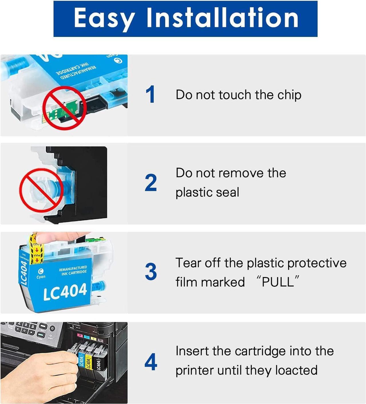 Alt view image 6 of 6 - Valinkso LC404 Ink Cartridges Replacement for Brother Ink Cartridge LC 404 Color Standard Yield Compatible for Printer MFC-J1205W MFC-J1215W MFC-J1205W XL(4 Pack,1 Black 1 Cyan 1 Magenta 1 Yellow)