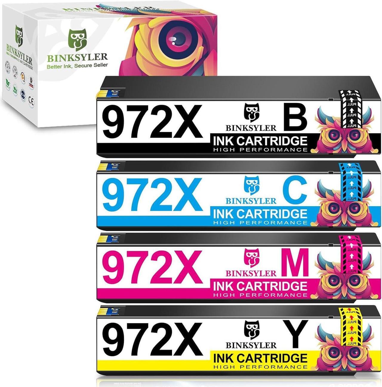 Main image of BINKSYLER 972X Ink Cartridges (Upgraded Chip) Replacement  972X 972A 972 Ink Work  PageWide Pro 477dw 577dw 452dw 477dn 452dn 577z 552dw 377dw P55250dw Printer (BK C M Y) 4 Pack