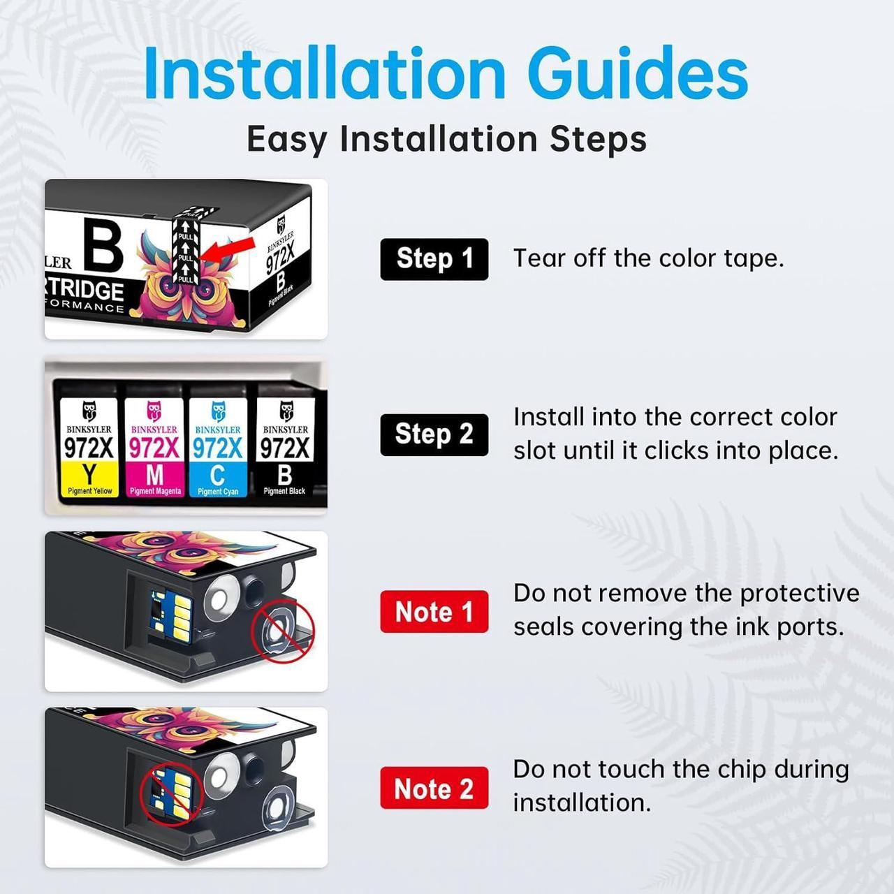 Alt view image 6 of 7 - BINKSYLER 972X Ink Cartridges (Upgraded Chip) Replacement  972X 972A 972 Ink Work  PageWide Pro 477dw 577dw 452dw 477dn 452dn 577z 552dw 377dw P55250dw Printer (BK C M Y) 4 Pack